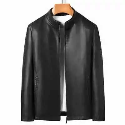 Autumn Spring Men Stand Collar Jacket Leather Plus Velvet Fashion Outwear Coat • $144.40