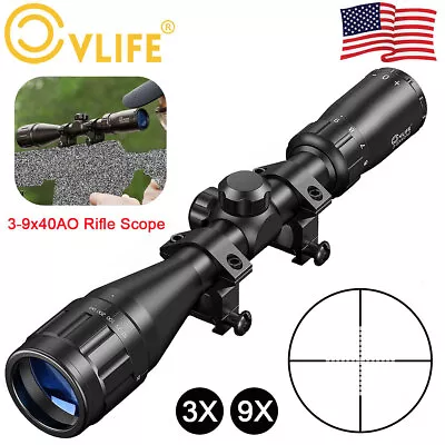 3-9X40 Hunting Rifle Scope Optics R4 Reticle Crosshair Gun Scope + 1' Tube Rings • $48.44