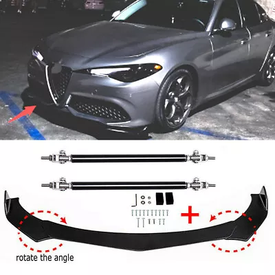 Car Black Front Bumper Lip Splitters +Strut Rods For Alfa Romeo Giulia 2017-2021 • $109.58