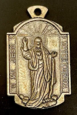 Vintage Catholic Jesus & Mary Scapular Silver Tone Religious Medal • $9.99