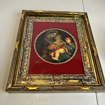 Vintage Florentine Plaque “Madonna Of The Chair” Raphael Foil Print Gold Frame • $48