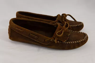 Minnetonka Moccasin Women’s Driving Shoe Tan Brown Suede Leather Size 8 • £17.51