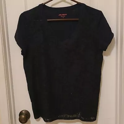 JOE FRESH Women’s Navy Blue Short Sleeve Laced Front Tee Size Large • £14.60