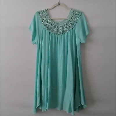 Shoreline Womens Aqua Round Neck Floral Lace Dress  Size L/XL • $18.95