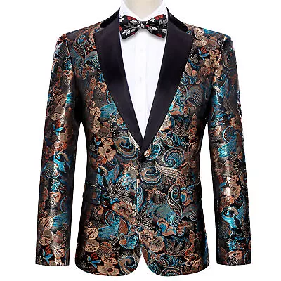 Red Black Green Paisley Floral Mens Blazer Lepal Suit One Button Jacket Tuxedo • $59.99