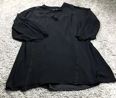 Ashley Mason Womens Dress Size S Black Tie-Neck Bell Sleeve Shift • $17.99