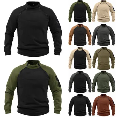 Mens Fleece Thermal Jumper Sweatshirt Pullover Tactical Military Combat Tops • £5.09