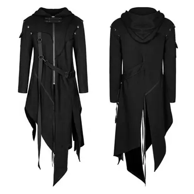 Men Medieval Jacket Hooded Long Coat Gothic Retro Cardigan Outwear Clothes Coat • $39.99