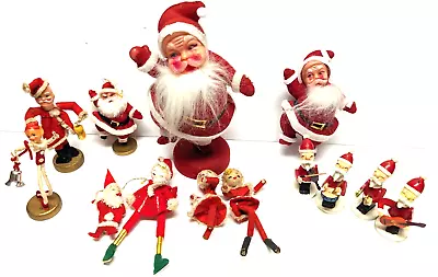 13 Vintage 1950's Vintage (old) Santa Elves Felt Christmas Ornaments Figurines • $26