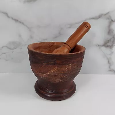 Rustic Wood Mortar & Pestle Molcajete Salsa Guacamole Bowl Set Large Muddler • $29.99