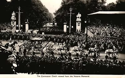 Queen Elizabeth II Postcard C1953 Real Photo Victoria Memorial Coach Crowd • £5.95