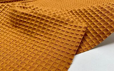 Cotton WAFFLE Pique Honeycombe Fabric Towel Gown Material 150cm Wide DARK OCHRE • £0.99