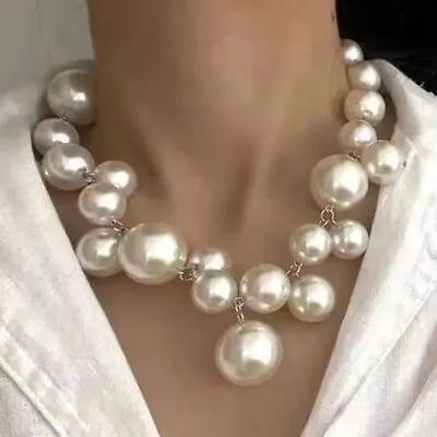 Faux pearl collar choker cluster silver statement necklace fashion • £6.45