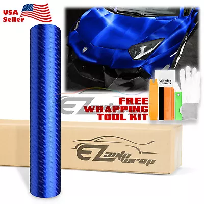 24 X60  Premium Blue Satin Chrome Carbon Fiber Vinyl Wrap Air Release Decal • $21.78