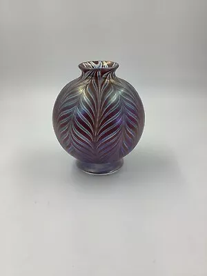 Vandermark Iridescent Pulled Feather Art Glass Vase SIGNED/DATED 2003 • $99.99