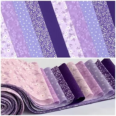 10 100% Cotton Fabric Strips 2.5” X 42” Jelly Roll Quilting  Floral Lilac Purple • £6.50