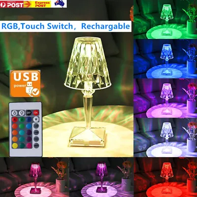 LED Table Lamp Diamond Acrylic Bedside Crystal RGB Light Cordless Touch USB • $15.99