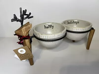 MUD PIE Metal Deer Double Dip Cup Stand CHRISTMAS Reindeer Serving Dishes • $39.50