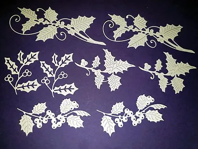 £1.10 • Buy 8 X Tattered Lace Holly Die Cuts In White - Scrapbooking, Cardmaking Etc