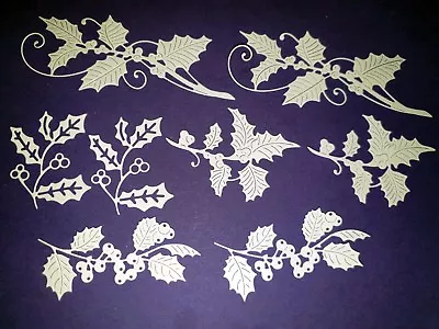 £1.10 • Buy 8 X Tattered Lace Holly Die Cuts In White - Scrapbooking, Cardmaking Etc