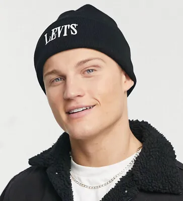 Levis Beanie Hat Mens Black One Size Serif 100% Genuine Brand New With Tags • £15.99