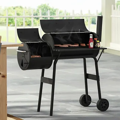 BBQ Smoker Cart Grill Barrel Outdoor Barbeque Meat Food Smoking Charcoal Cooking • £88.95