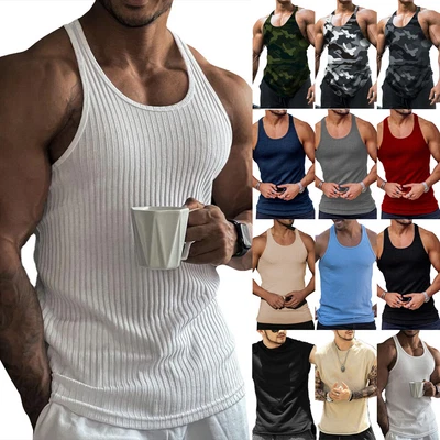 £3.69 • Buy Men's Gym Sleeveless Tank Tops Stringer Vest Summer Muscle Sports Singlet Tee