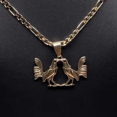 Dos Gallos Medalla Chicken Rooster Pendant Necklace 24  Cadena Oro Laminado • $14.99