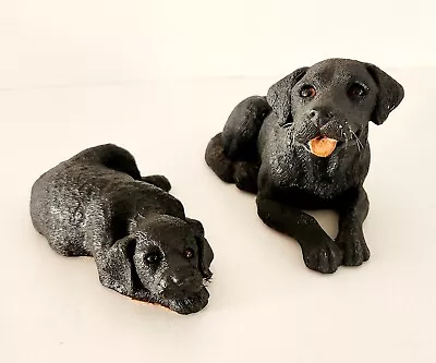 Vtg Pair  Whiskers  By Martha Carey BLACK LABRADOR Figurines 5 1/2  USA 1985 • $15.75