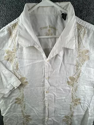 Tommy Bahama All Linen Camp Shirt Button Up Hawaiian Men Short Sleeve XL White • $19.19