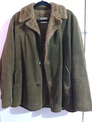 Vtg 70's Pacific Trail Corduroy  Green Jacket Fleece Fur Lined Coat  44 Western  • $15