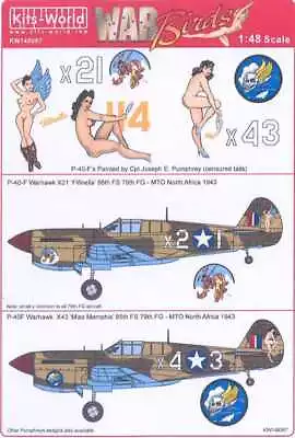 Kits World Decals 1/48 CURTISS P-40F WARHAWK 79th FG North Africa Part 1 • $12.99