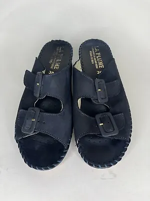La Plume Sandals Slides Women Size 38 US 7 Blue Suede Upper Made In Italy  • $25.88