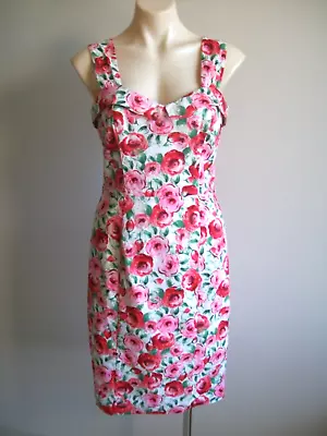 Lovely 97% Cotton Dress By Review Size 10 Vg Cond Lined Rose Print. • $15.95