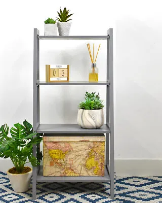 £23.99 • Buy Four Tier Wooden Ladder Shelves Storage Shelf Rack Display Unit Grey