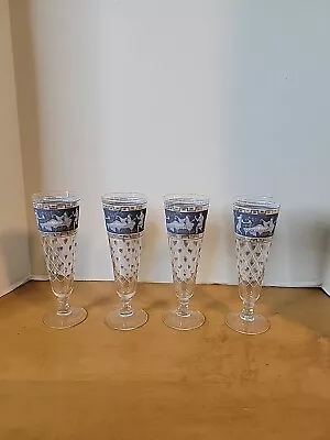 VTG Set Of 4 Pilsner Glasses By Cera Glass Etruscan Frieze • $50