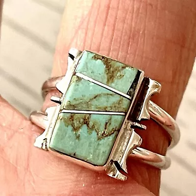 Navajo #8 Mine Turquoise Ring Sz 6 Sterling Signed Steve Francisco Rect S • $54.94