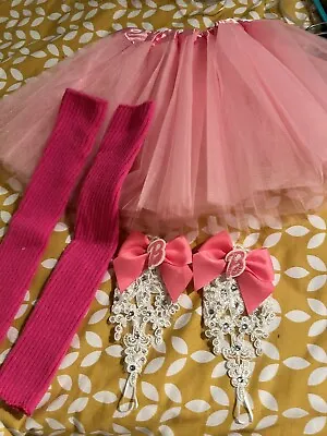 1980’s Retro Madonna Gloves Tutu Skirt Hair Clips & Leg Warmers Pink & White • £11