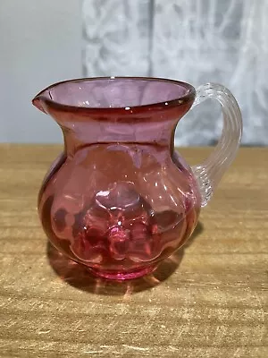 Pilgrim Cranberry Glass Hand Blown  3 1/4  Pitcher Applied Ribbed Handle • $12.99