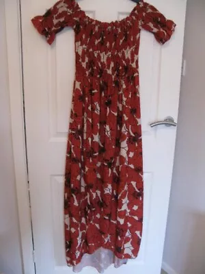 Ladies Long Red & White Poppy Pattern Off The Shoulder Dress : Size 22 • £4