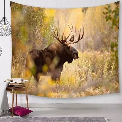 Autumn Elk Deer Wildlife Tapestry Wall Hanging Large Fabric Yellow Room Decor • $16.50