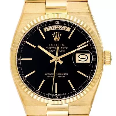 Rolex Oysterquartz President Day-Date Black Dial Yellow Gold Mens Watch 19018 • $16630