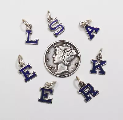 Vintage Sterling Silver Royal Blue Enamel CHARM BRACELET Alphabet LETTERS • $11.50