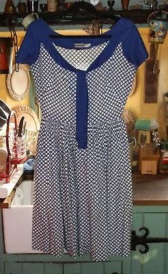 Vintage 1950s Cotton Horrockses Fashions Designer Dress UK 14Navy Blue & White • £64.95
