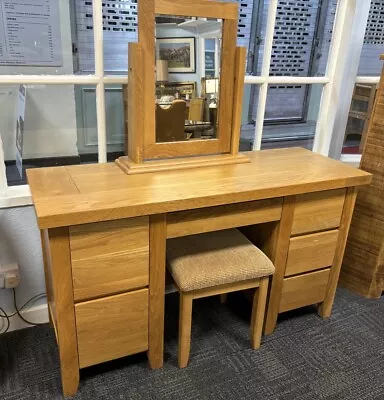 Gorgeous Solid Oak 6 Drawer Dressing Table Mirror & Stool • £275
