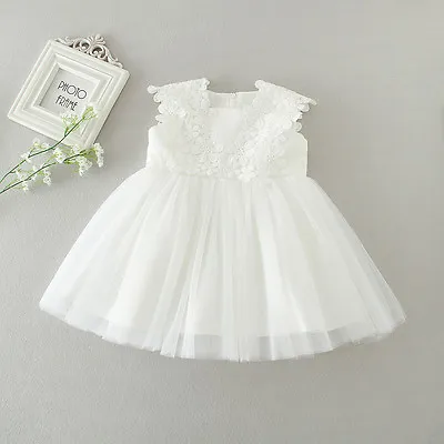 £22.99 • Buy Off White New Born Baby Baptism Dress Floral Embroidery Christening Lace Gown