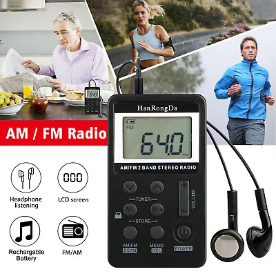 Mini Pocket FM/AM Radio Digital Rechargeable Walkman Sporting Jogging Radio W1F0 • $12.99