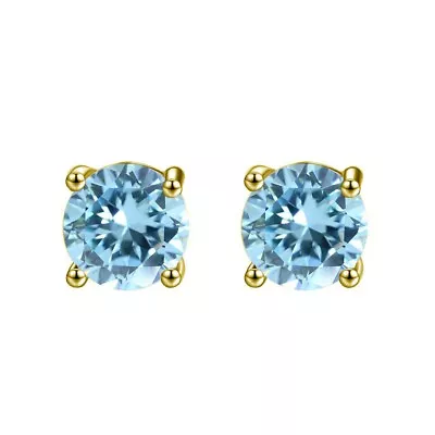 10k Yellow Gold Plated 2 Carat Round Created Blue Topaz CZ Stud Earrings • $8.99