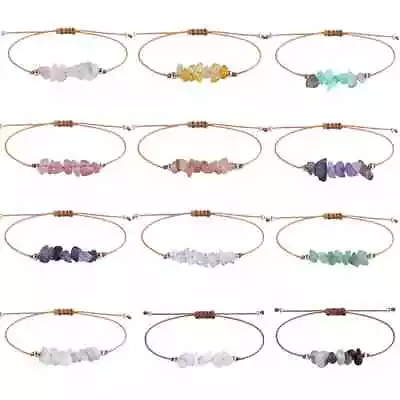 Crystal Bracelet Chip Natural Gemstones Adjustable Chakra Reiki Jewellery Gift • £3.99