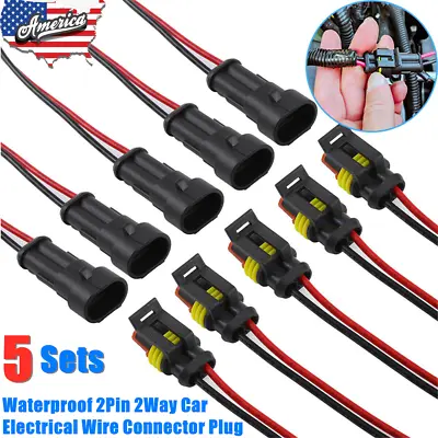 10PCS 2 Pin Way Waterproof Car Electrical Connector Plug With Wire AWG Marine • $10.99